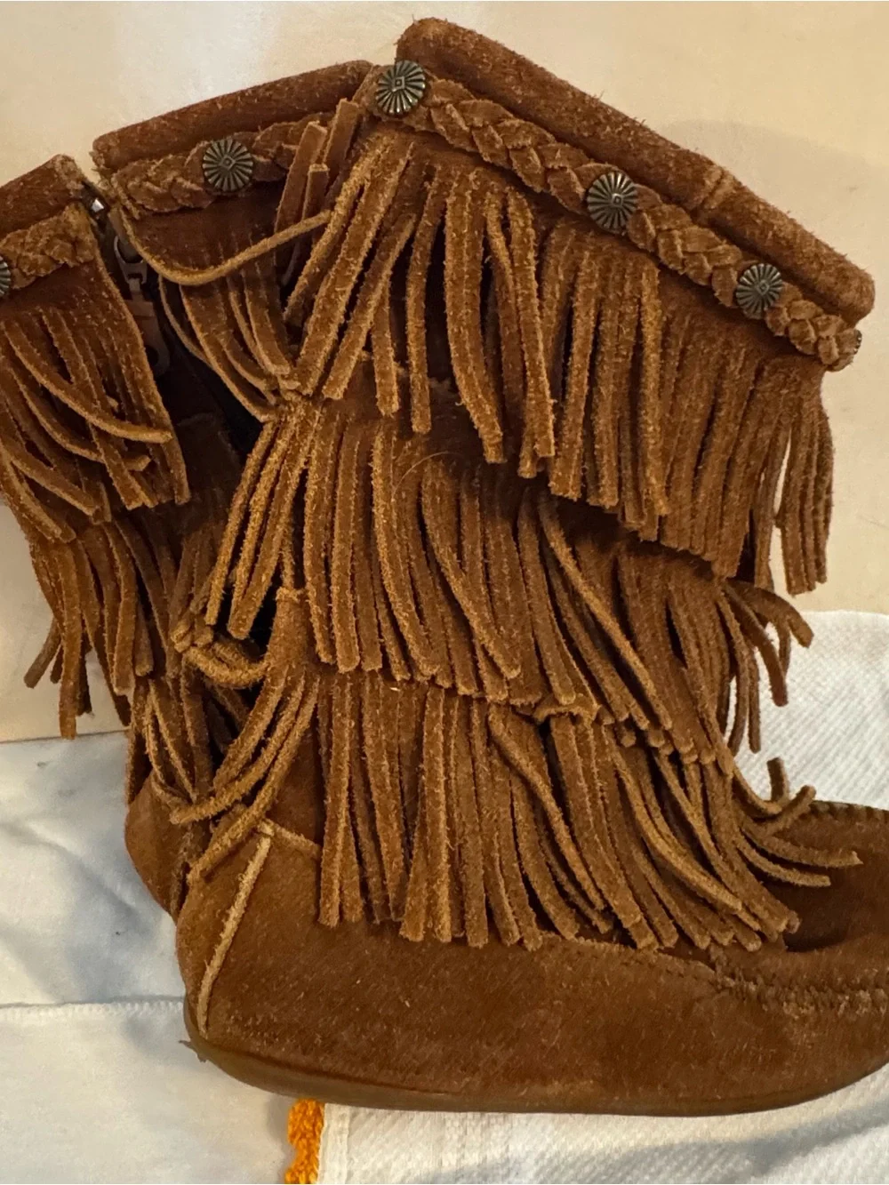 Minnetonka Suede Moccasin in Cognac Brown